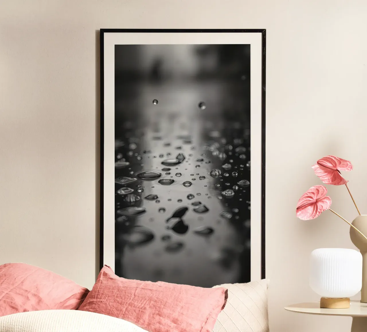 Raindrops creating reflections on a wet surface poster by DesignDoodle