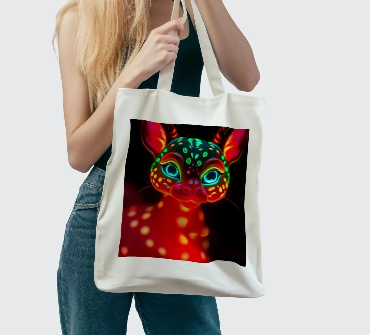 abstract deer design with glowing patterns tote bag by DesignDoodle