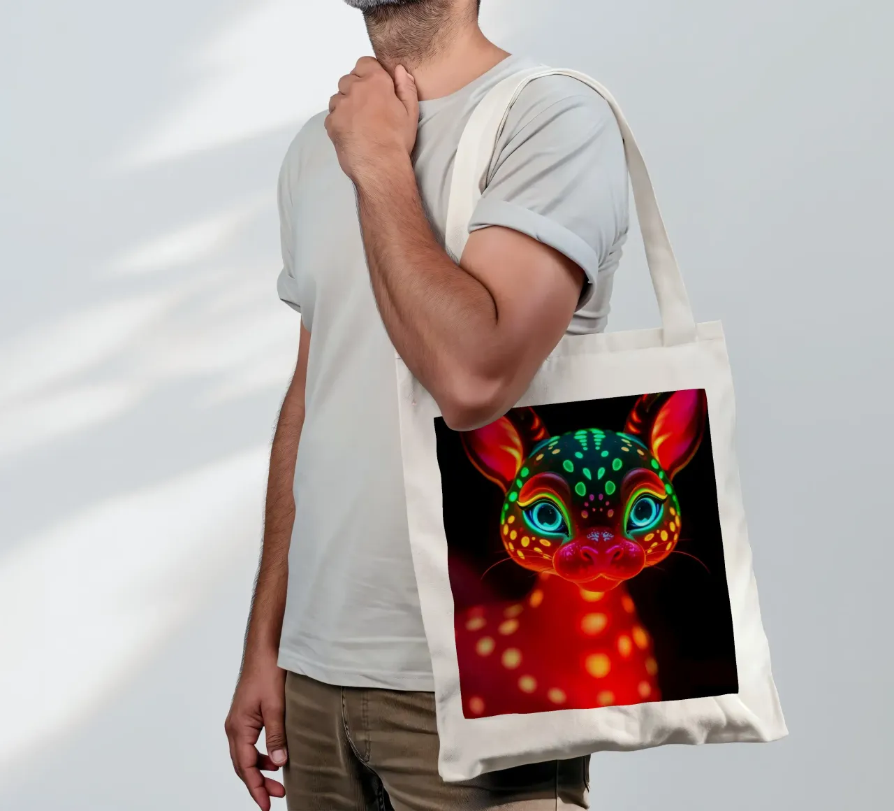 abstract deer design with glowing patterns tote bag by DesignDoodle