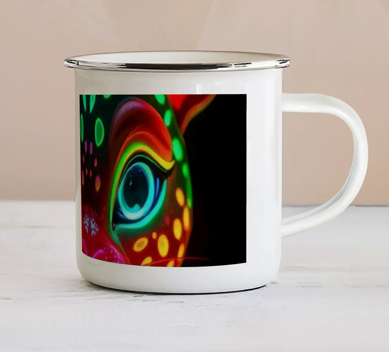 abstract deer design with glowing patterns enamel mug by DesignDoodle