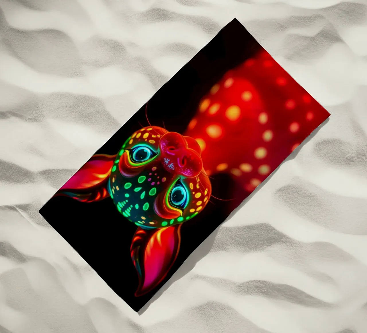 abstract deer design with glowing patterns beach towel by DesignDoodle