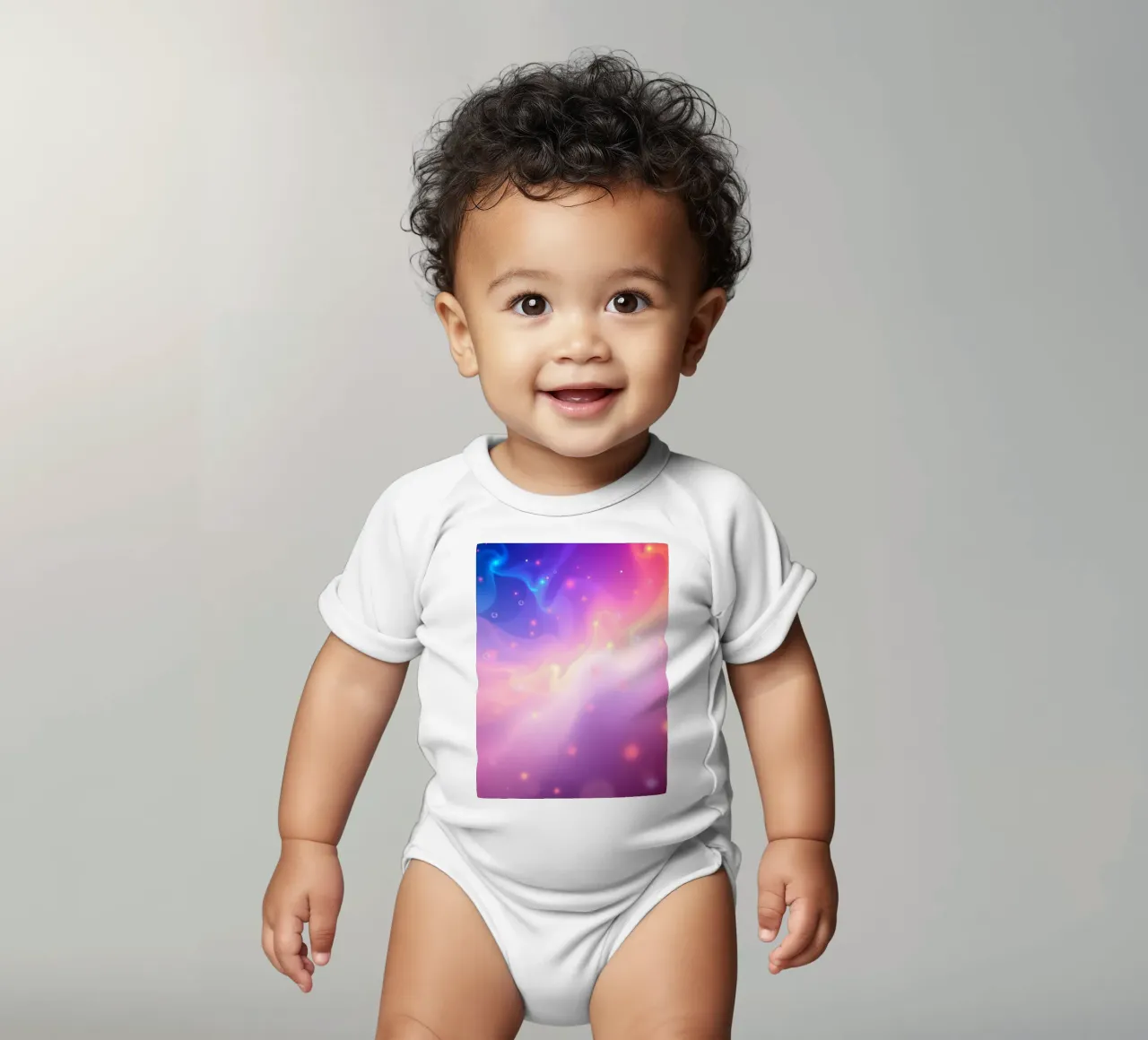 swirling colors and soft glowing elements background short-sleeve baby romper by DesignDoodle