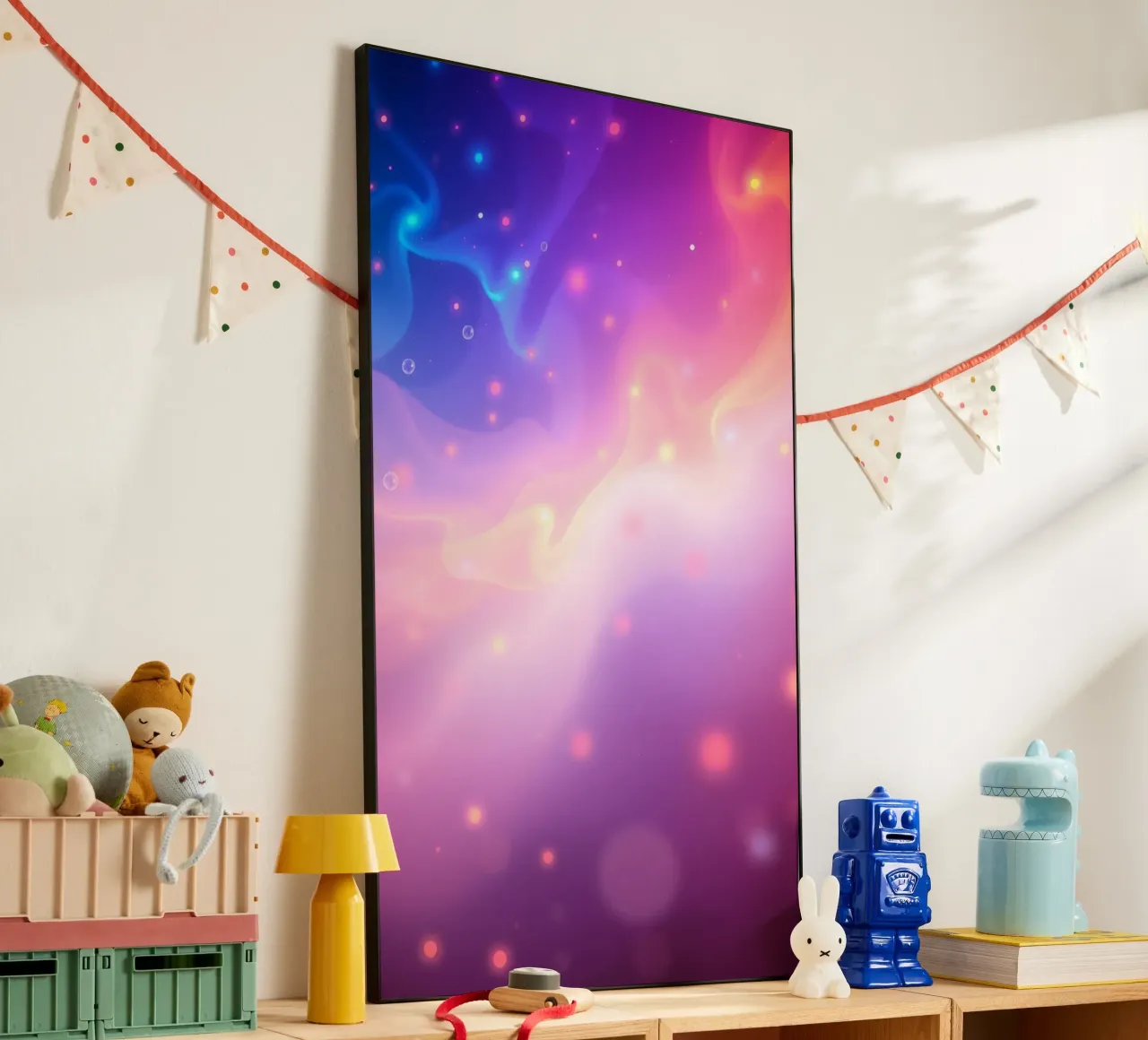 swirling colors and soft glowing elements background alu-dibond by DesignDoodle