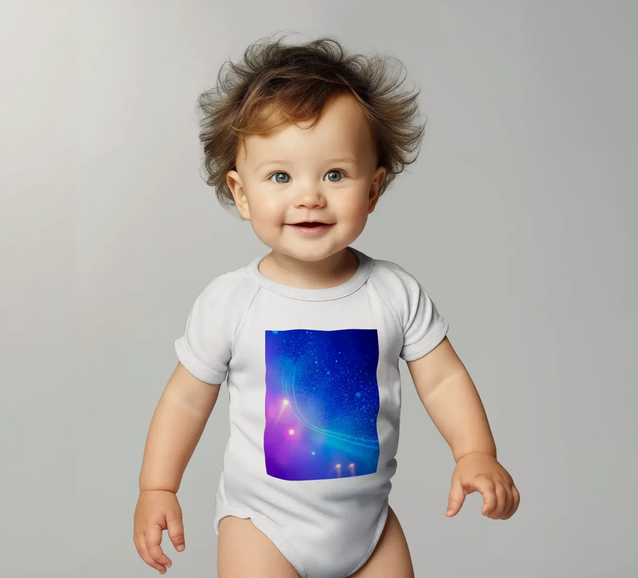 colorful lights and fluid patterns for abstract art short-sleeve baby romper by DesignDoodle