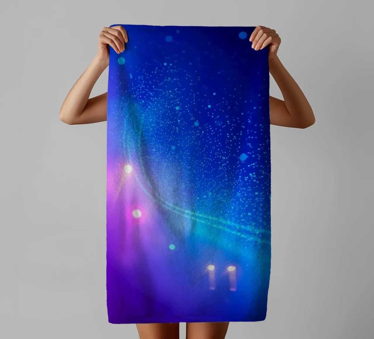 colorful lights and fluid patterns for abstract art towel by DesignDoodle