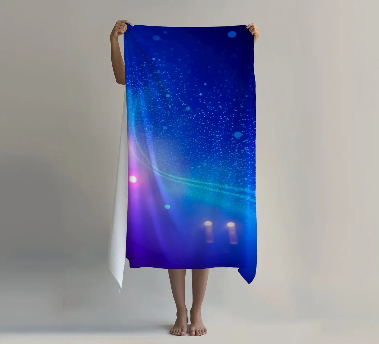 colorful lights and fluid patterns for abstract art beach towel by DesignDoodle