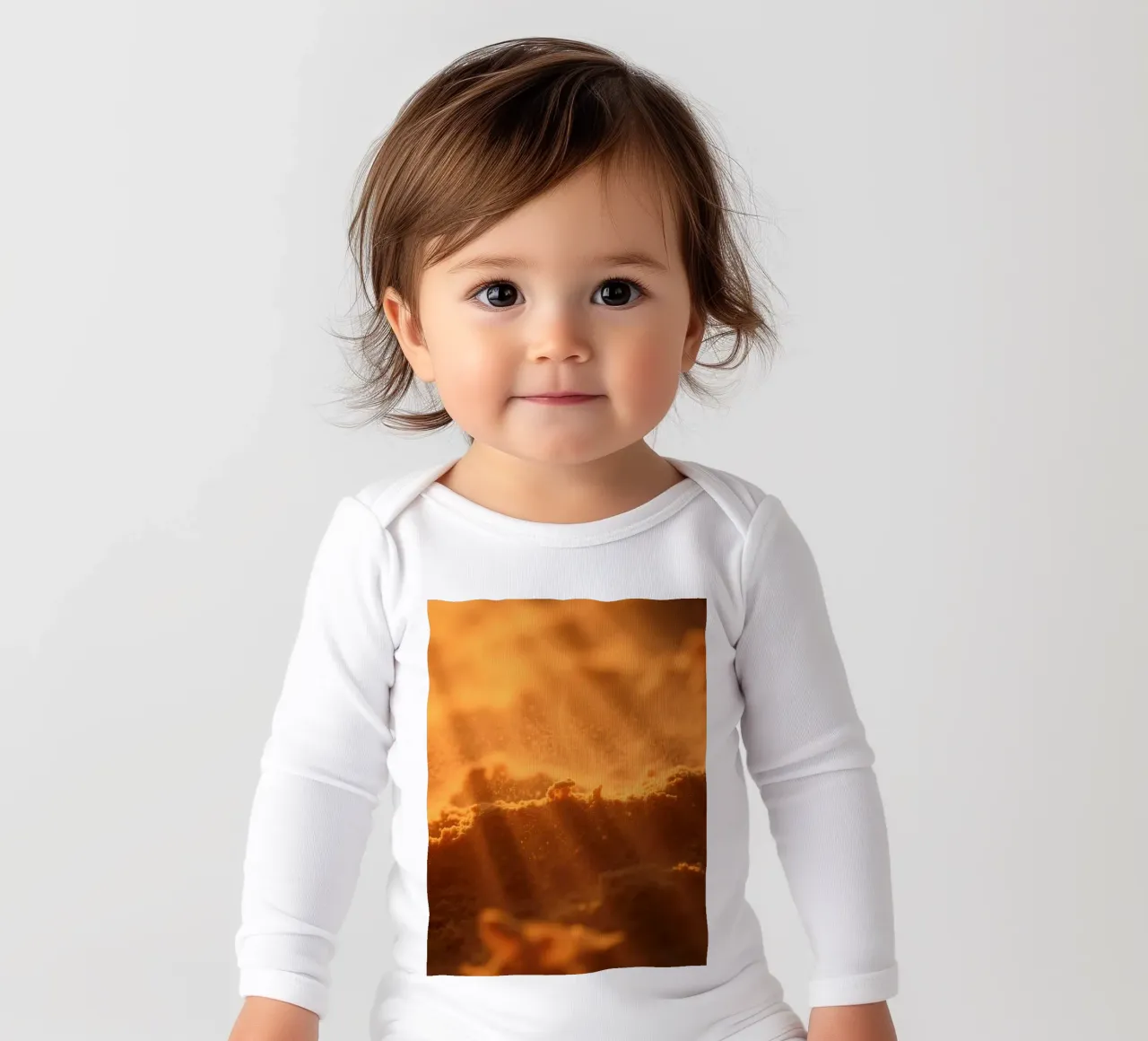 Sandy texture illuminated by soft light creating a warm feel long-sleeve baby romper by DesignDoodle