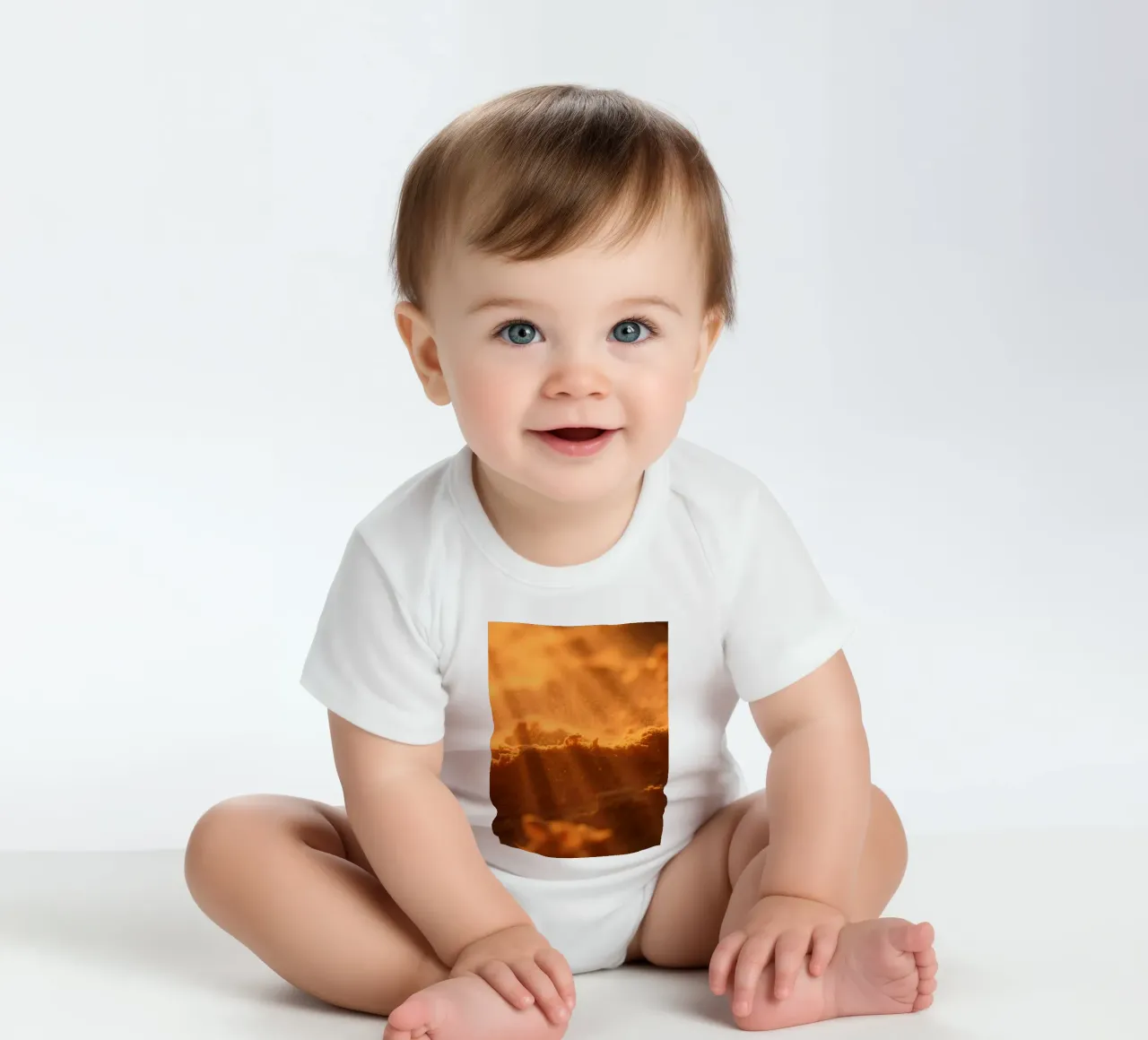 Sandy texture illuminated by soft light creating a warm feel short-sleeve baby romper by DesignDoodle