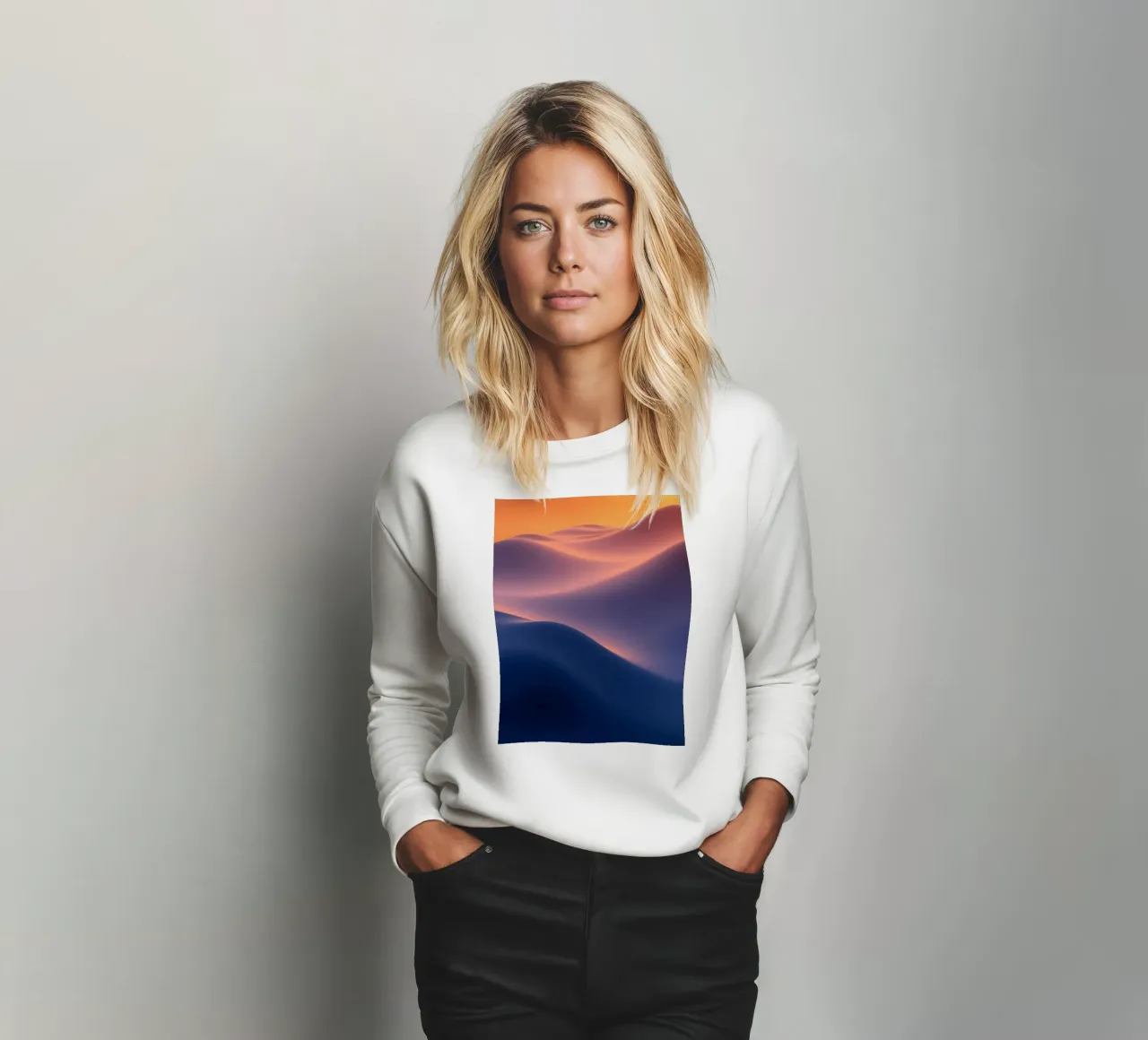 abstrakte Kunst mit weichen Wellen in Blau- und Orangetönen Sweatshirt von DesignDoodle
