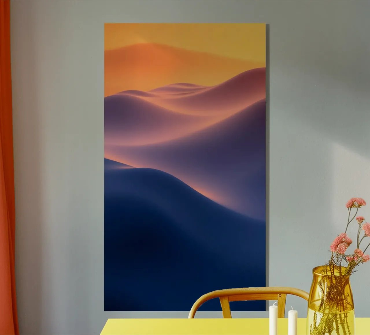 abstrakte Kunst mit weichen Wellen in Blau- und Orangetönen Acryl-Glas von DesignDoodle
