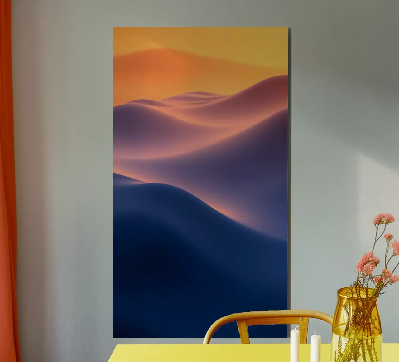 abstrakte Kunst mit weichen Wellen in Blau- und Orangetönen Alu-Dibond von DesignDoodle