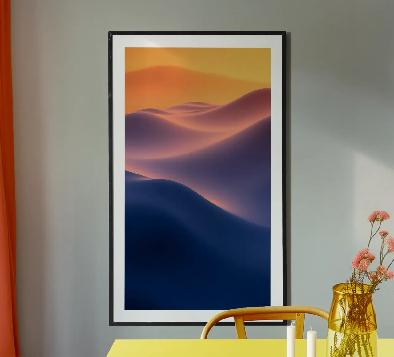 abstrakte Kunst mit weichen Wellen in Blau- und Orangetönen Hahnemühle von DesignDoodle