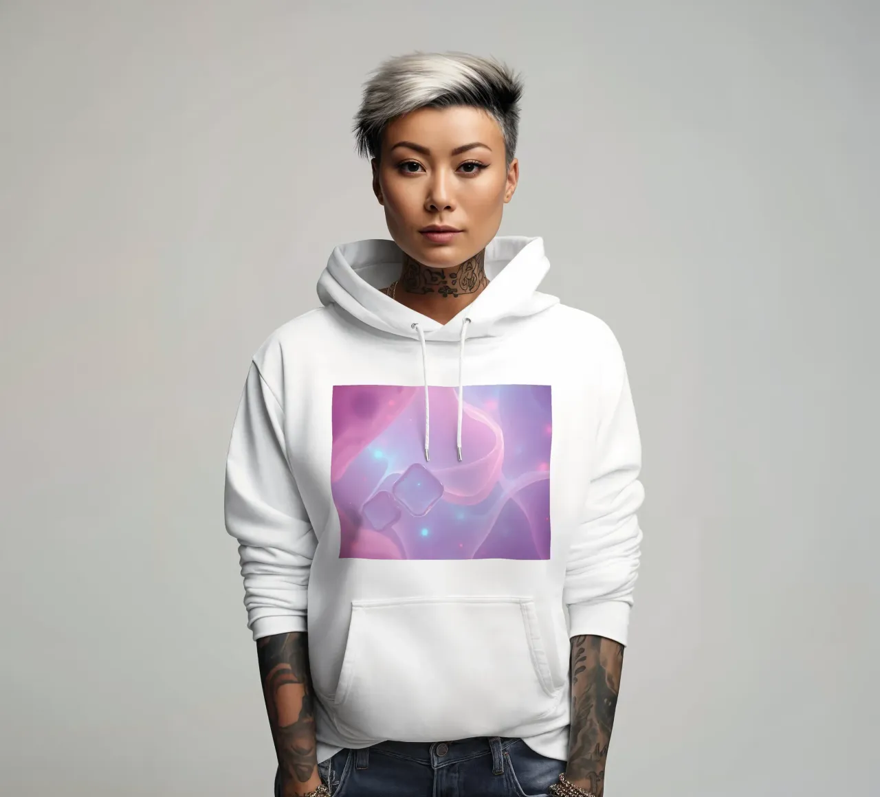 toni tenui di rosa e viola con elementi luminosi felpa con cappuccio da DesignDoodle