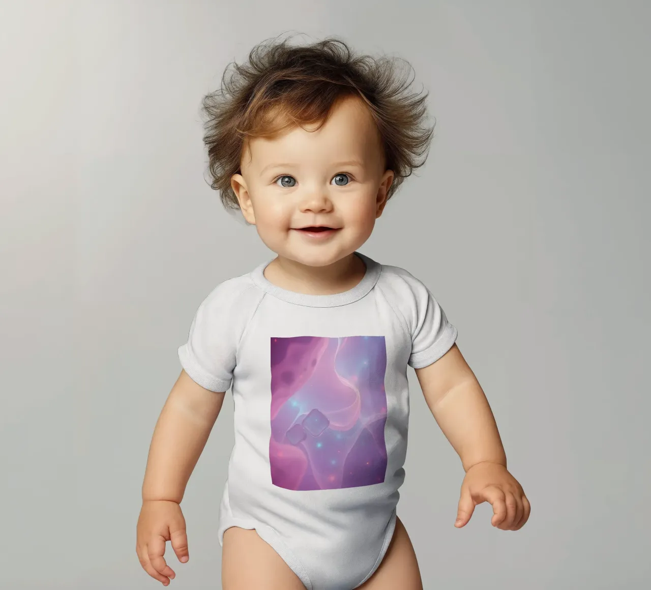 toni tenui di rosa e viola con elementi luminosi body neonato maniche corte da DesignDoodle