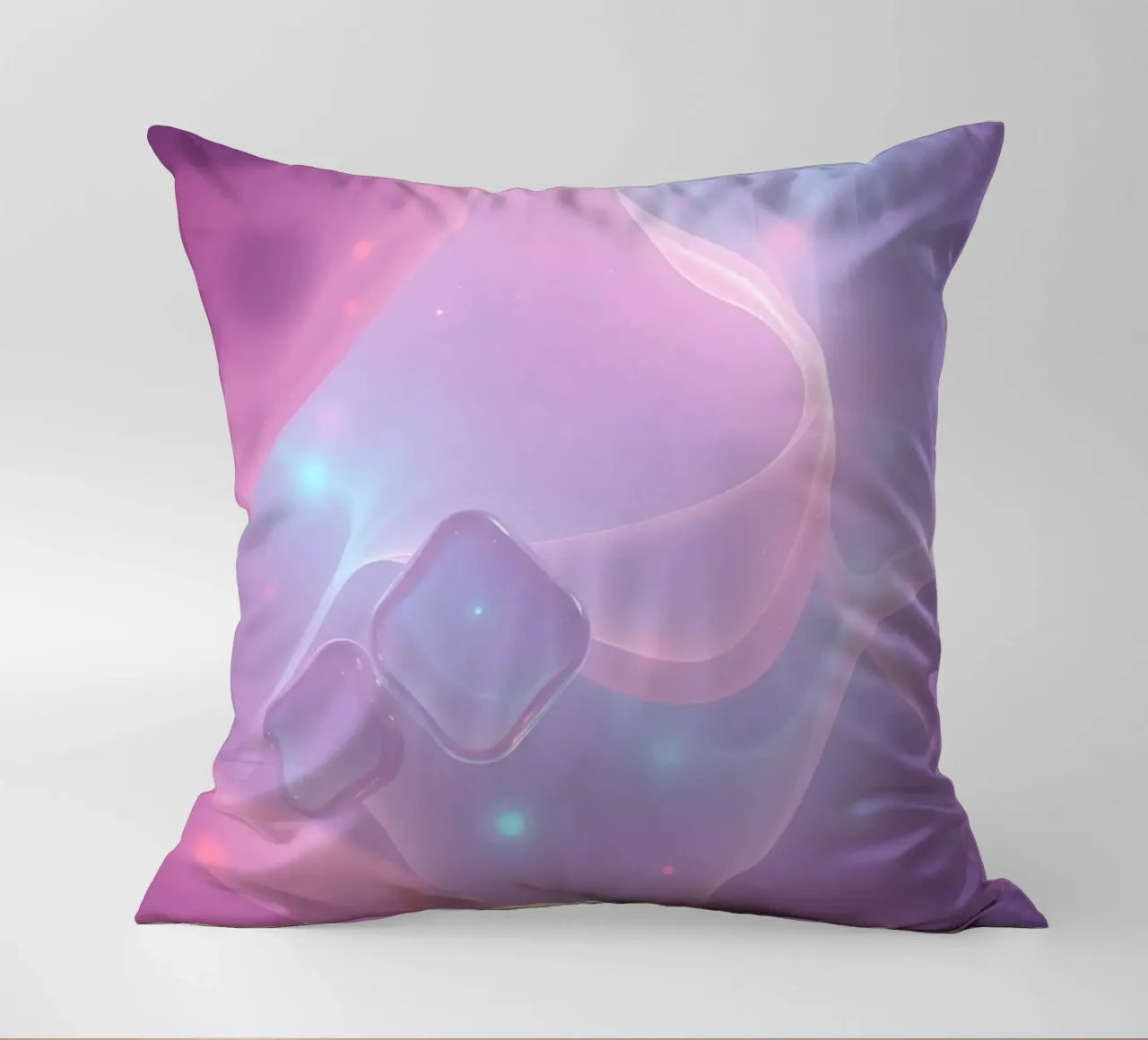 toni tenui di rosa e viola con elementi luminosi cuscino da DesignDoodle
