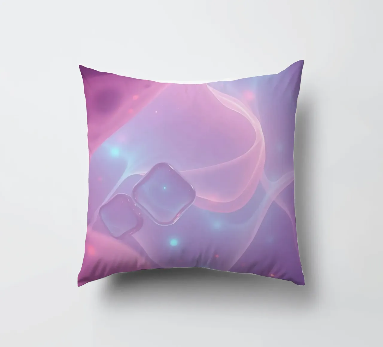 toni tenui di rosa e viola con elementi luminosi cuscino da DesignDoodle