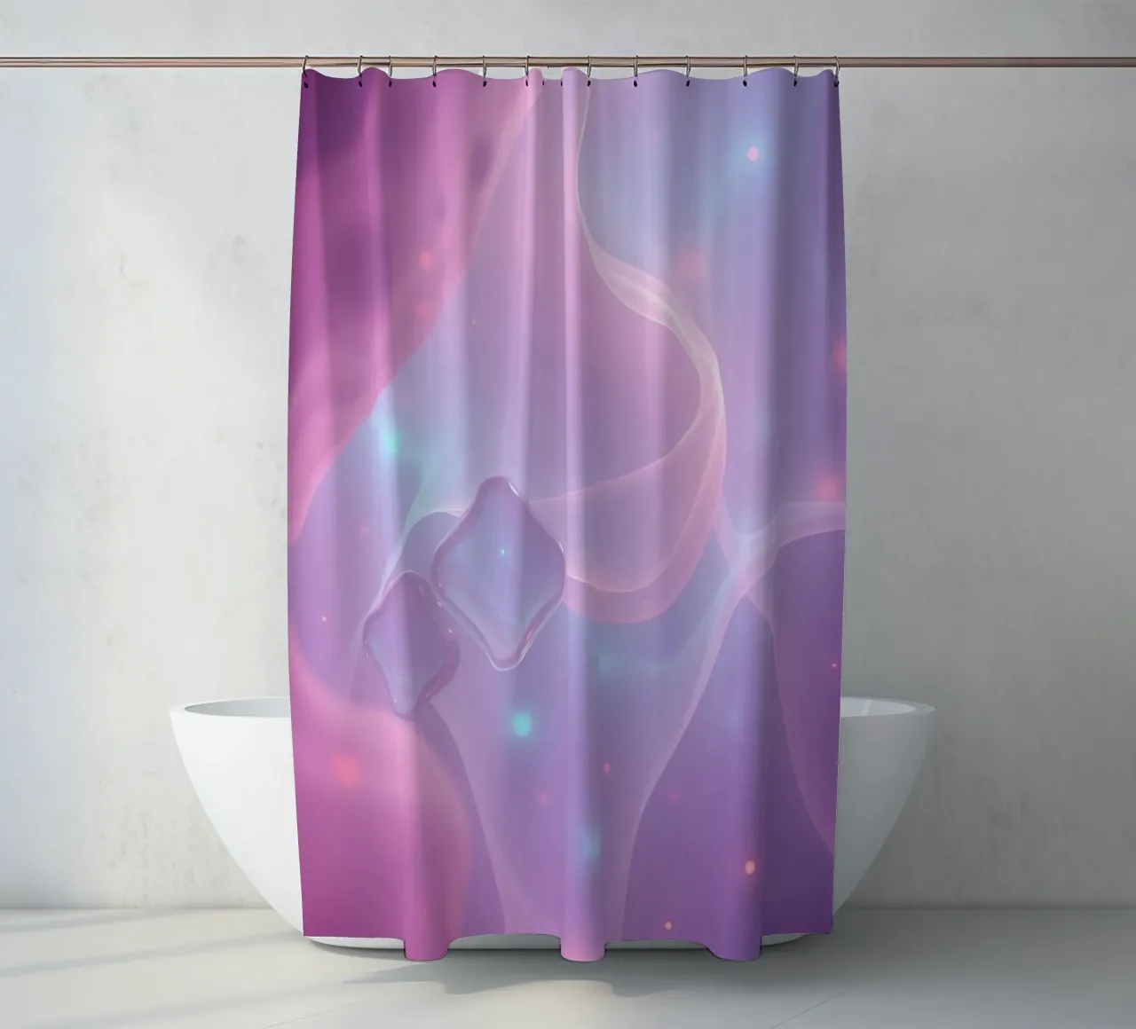 toni tenui di rosa e viola con elementi luminosi tenda da doccia da DesignDoodle
