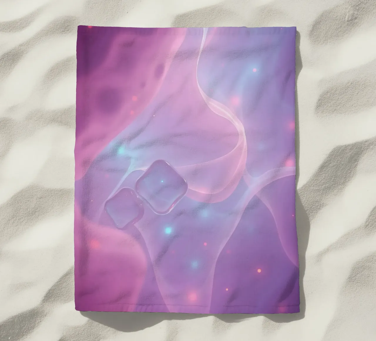 toni tenui di rosa e viola con elementi luminosi telo mare da DesignDoodle