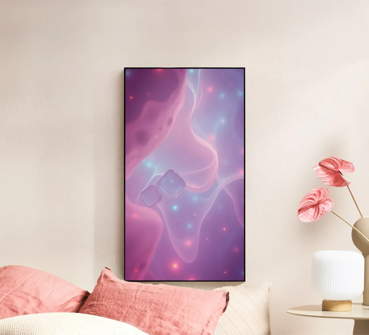toni tenui di rosa e viola con elementi luminosi plexiglass da DesignDoodle