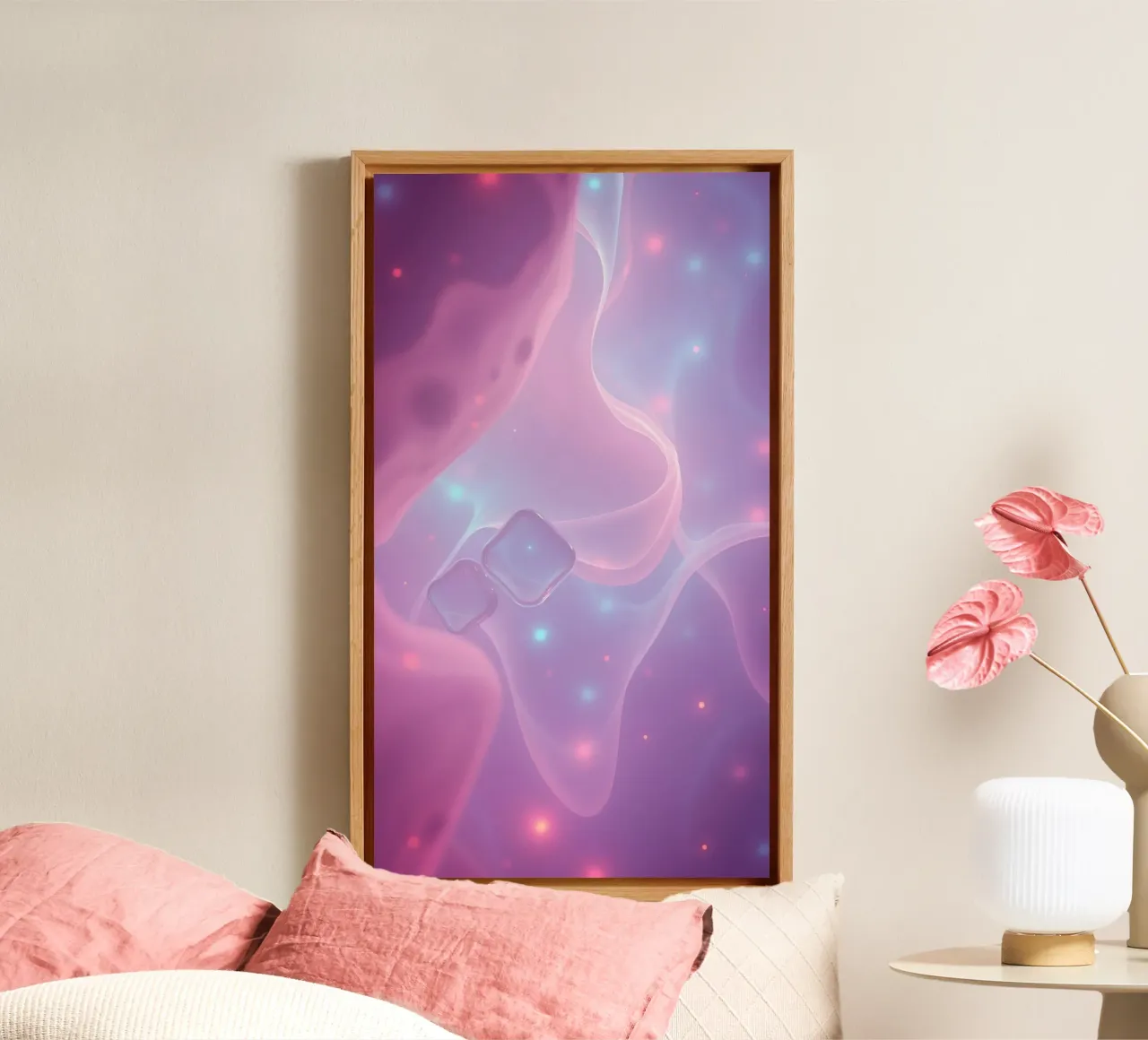 toni tenui di rosa e viola con elementi luminosi tela con Cornice a cassetta da DesignDoodle