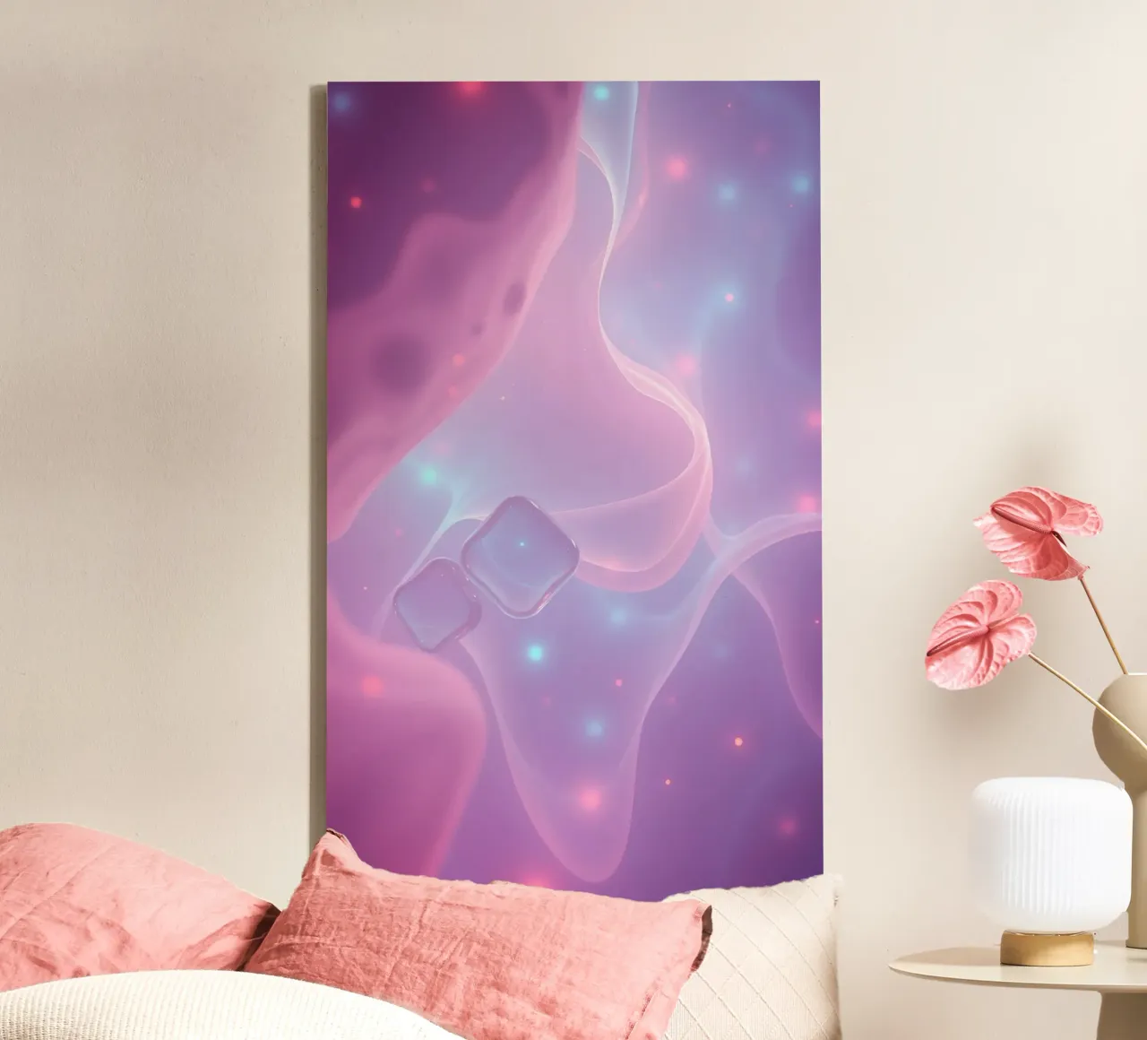 toni tenui di rosa e viola con elementi luminosi tela con Cornice a cassetta da DesignDoodle
