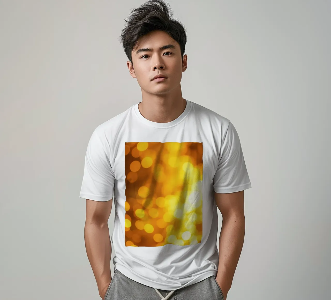 golden bokeh background design featuring abstract shimmerin t-shirt by DesignDoodle