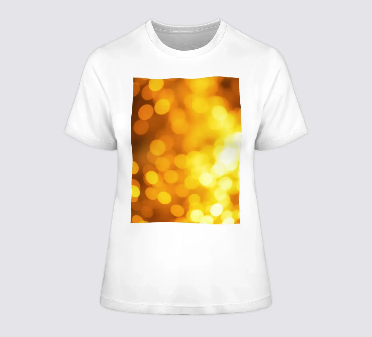 golden bokeh background design featuring abstract shimmerin women's fitted t-shirt by DesignDoodle