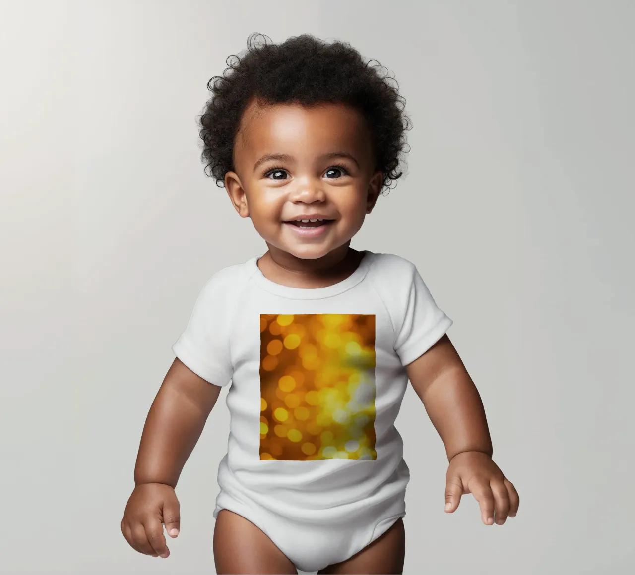 gouden bokeh achtergrondontwerp met abstracte glinsterende babyrompertje korte mouwen van DesignDoodle