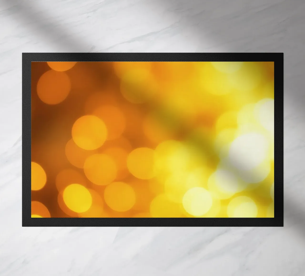 golden bokeh background design featuring abstract shimmerin doormat by DesignDoodle