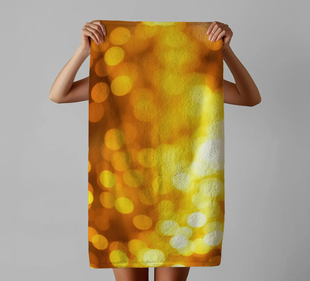 golden bokeh background design featuring abstract shimmerin towel by DesignDoodle