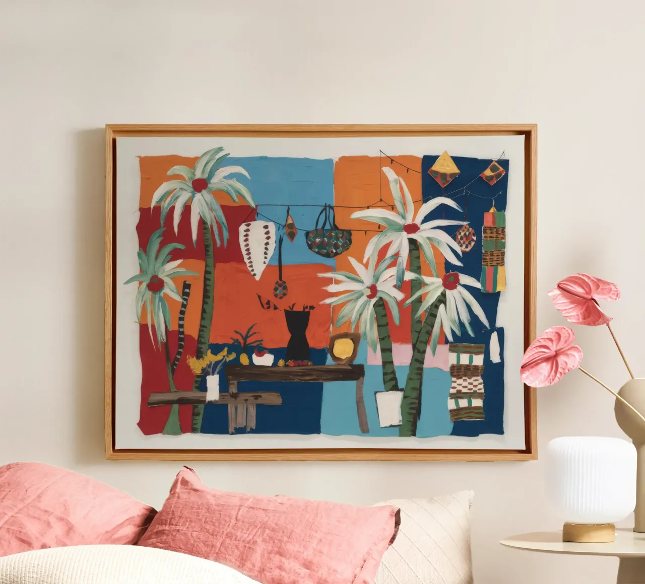 Kleurrijke kustplaats canvas met Baklijst van Beach Palette