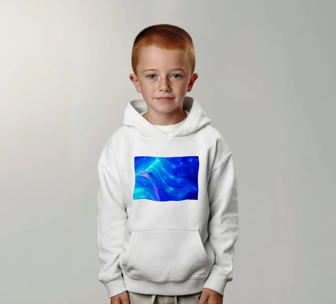 Vibrant waves of blue abstract design create a stunning art kids hoodie by DesignDoodle