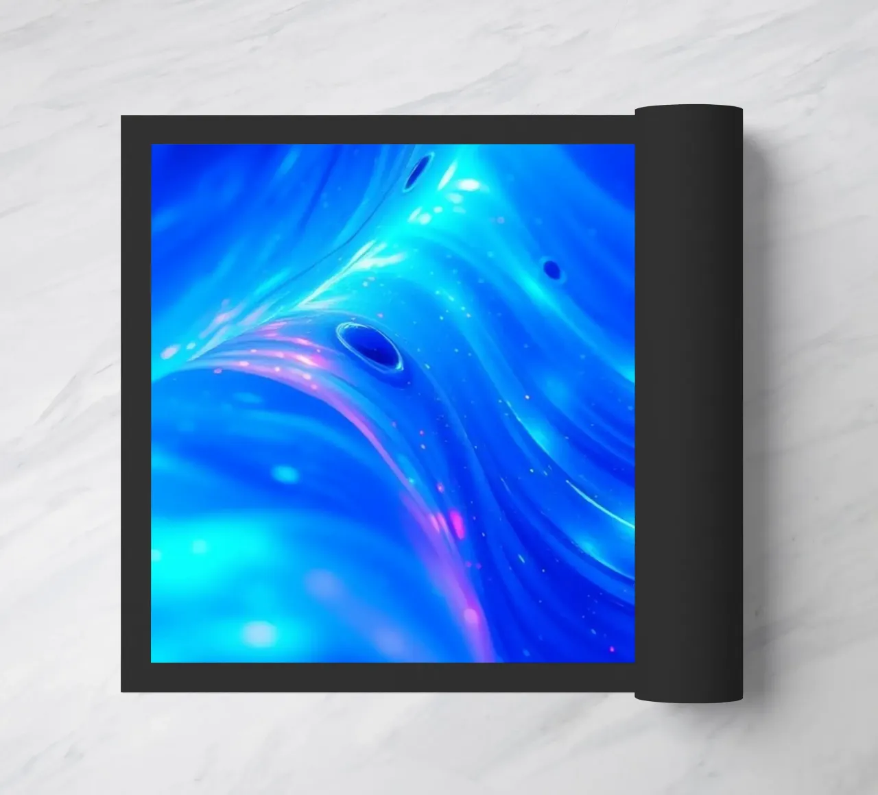 Vibrant waves of blue abstract design create a stunning art doormat by DesignDoodle