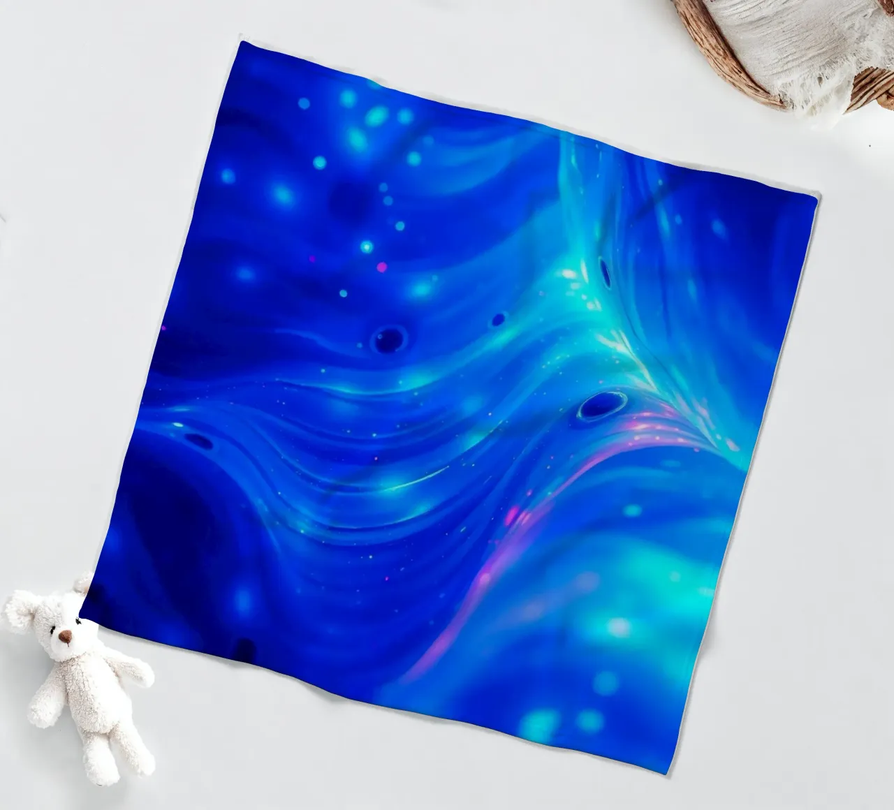 Vibrant waves of blue abstract design create a stunning art fleece blanket by DesignDoodle