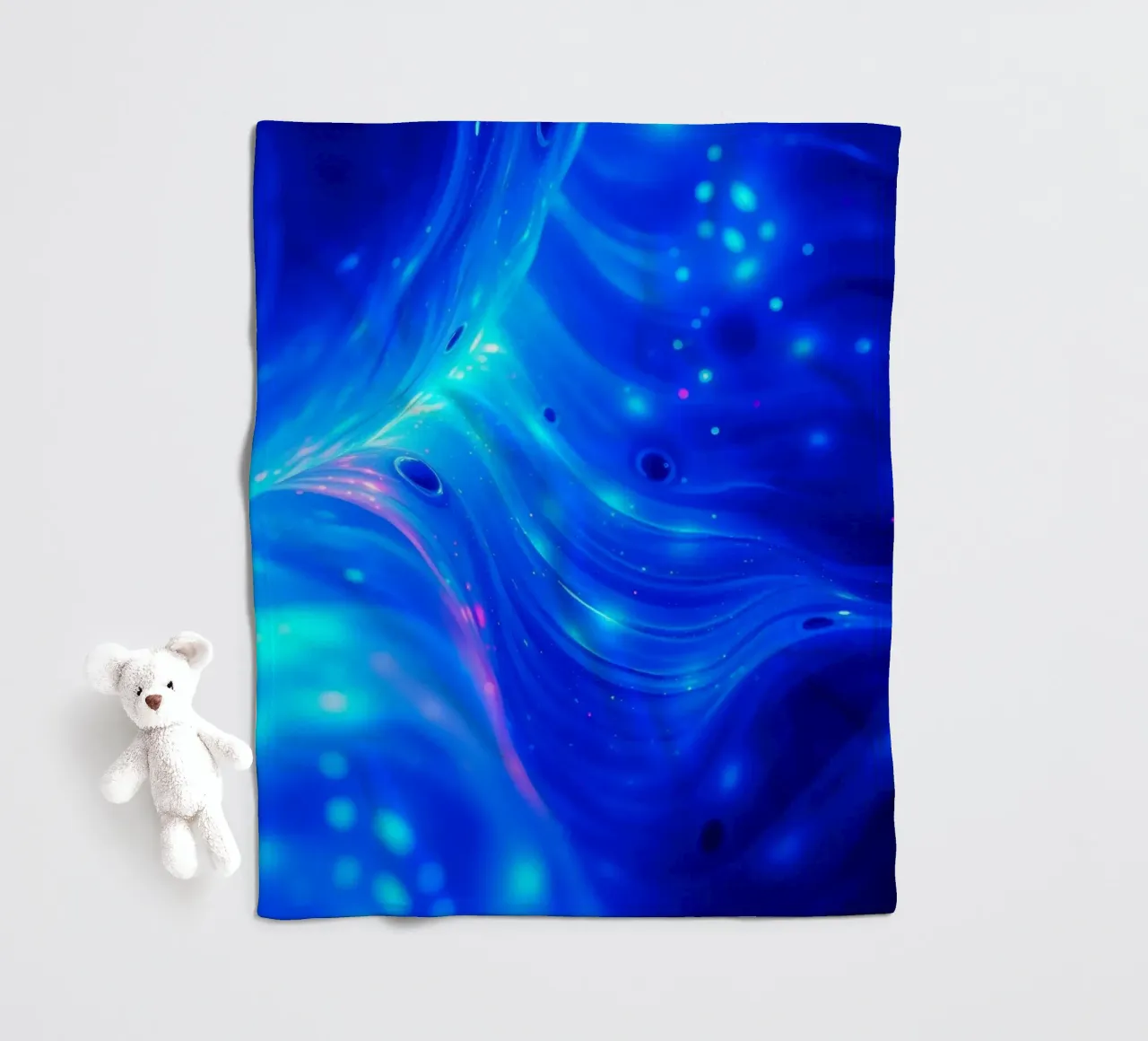 Vibrant waves of blue abstract design create a stunning art fleece blanket by DesignDoodle