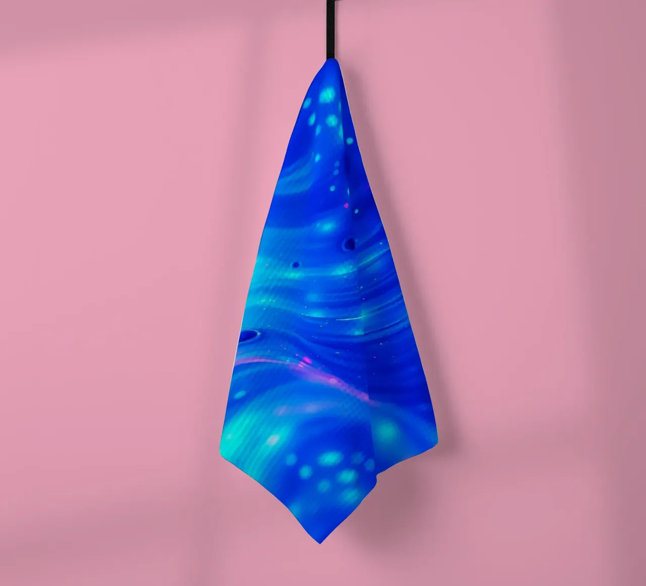 Vibrant waves of blue abstract design create a stunning art tea towel by DesignDoodle