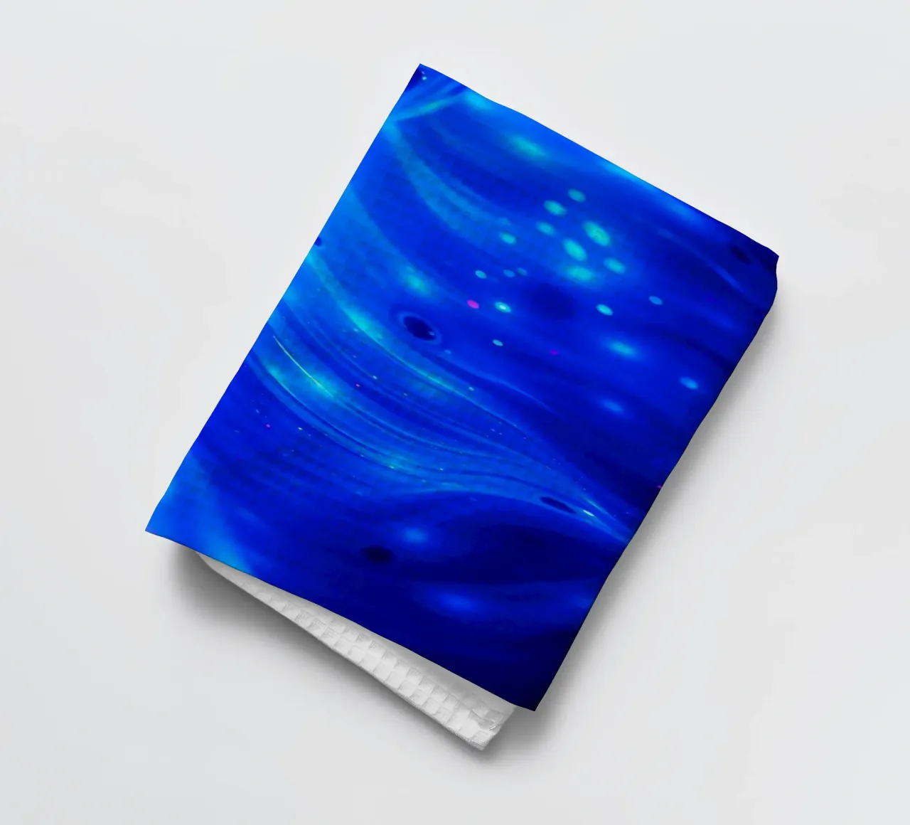 Vibrant waves of blue abstract design create a stunning art tea towel by DesignDoodle