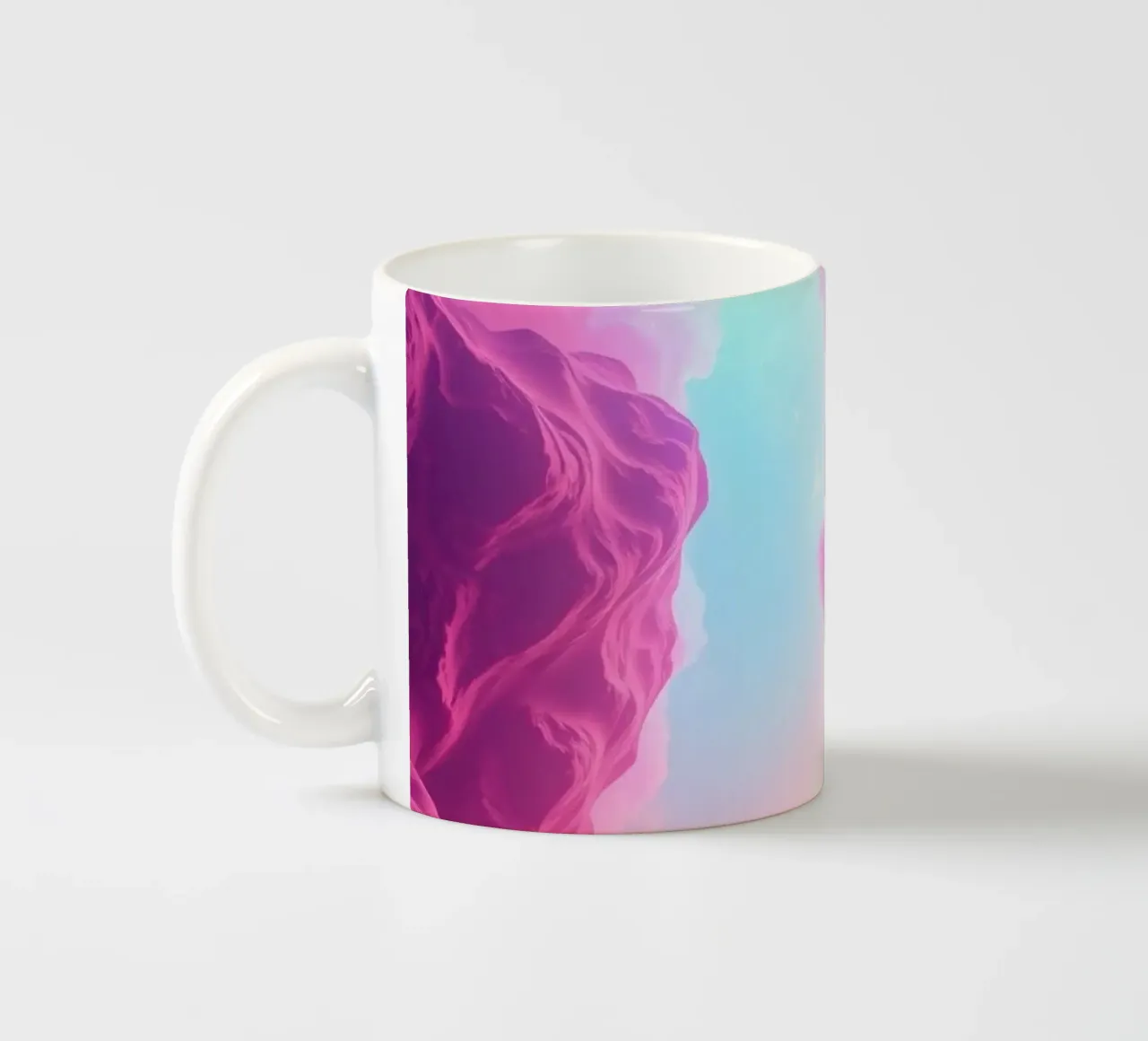 een rustgevend abstract behangontwerp in roze en blauw keramische mok van DesignDoodle
