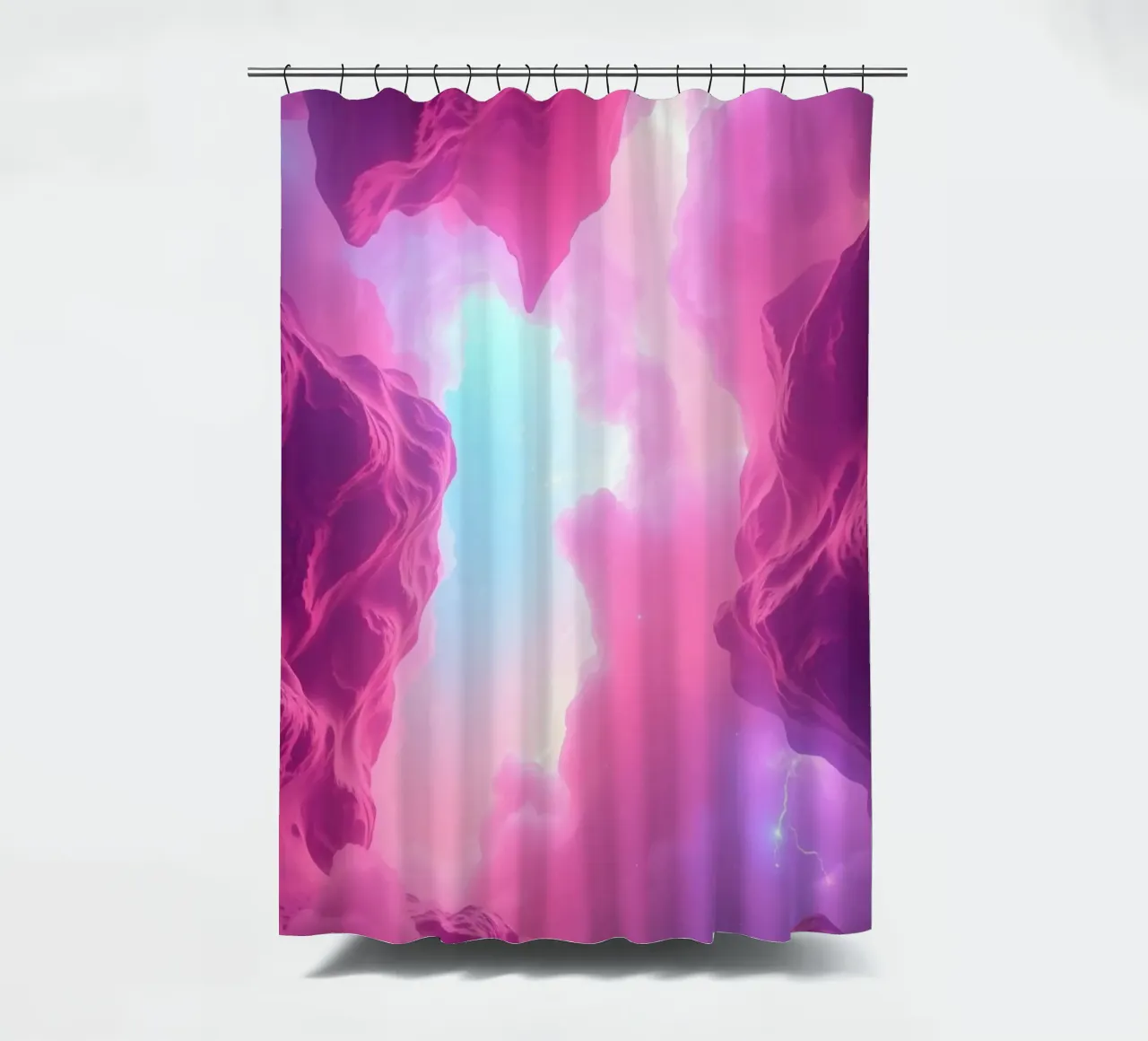 een rustgevend abstract behangontwerp in roze en blauw douchegordijn van DesignDoodle