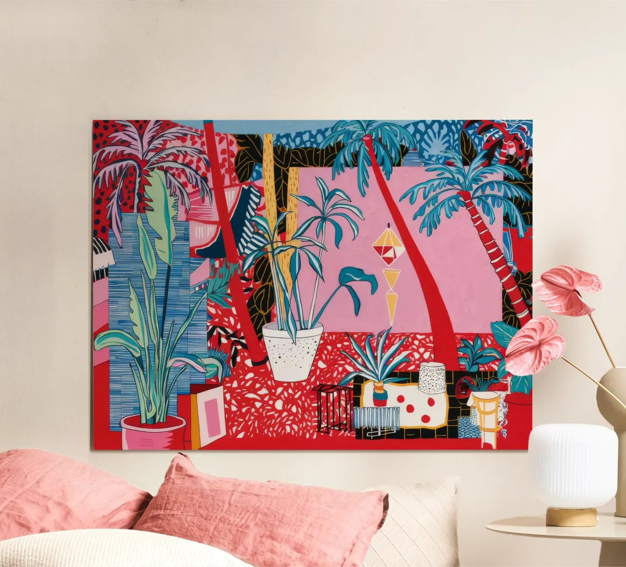 Oasi tropicale blu poster con telaio in legno da Beach Palette