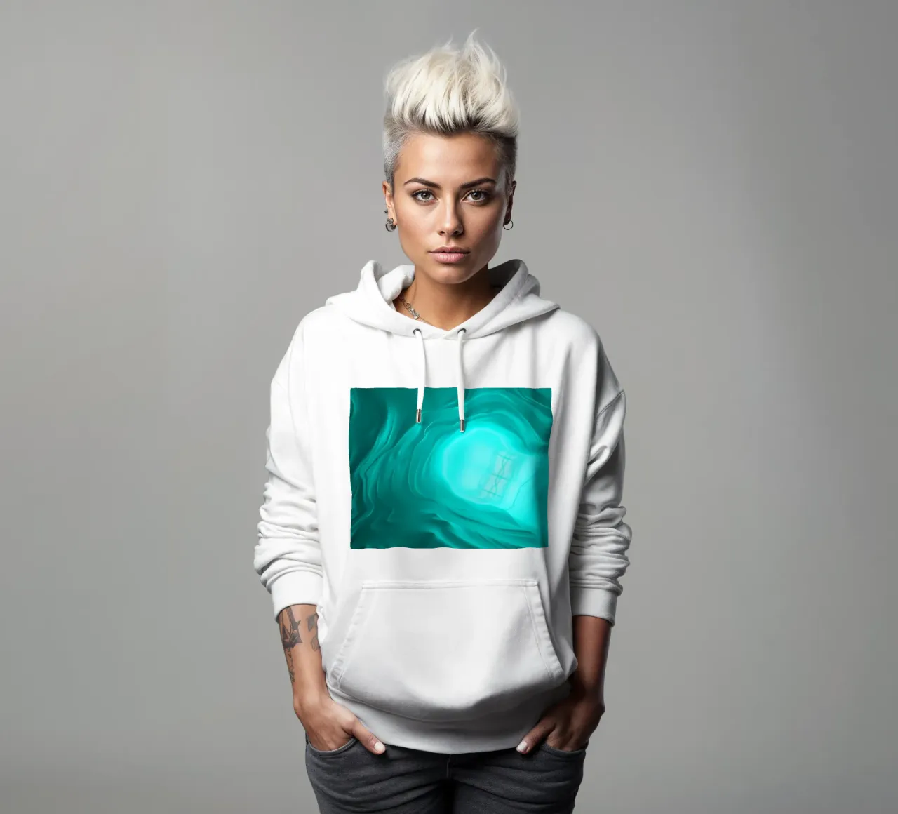 Las ondas abstractas de color turquesa crean un papel pintado sereno sudadera con capucha de DesignDoodle