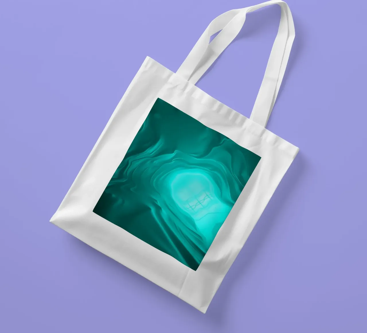 Abstract turquoise waves create a serene wallpaper tote bag by DesignDoodle