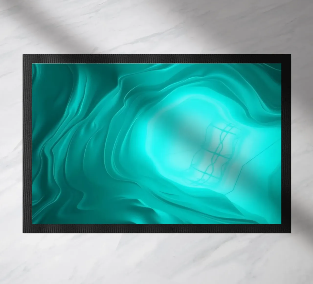 Abstract turquoise waves create a serene wallpaper doormat by DesignDoodle