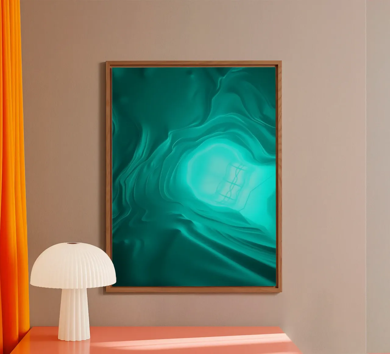 Abstract turquoise waves create a serene wallpaper alu-dibond by DesignDoodle