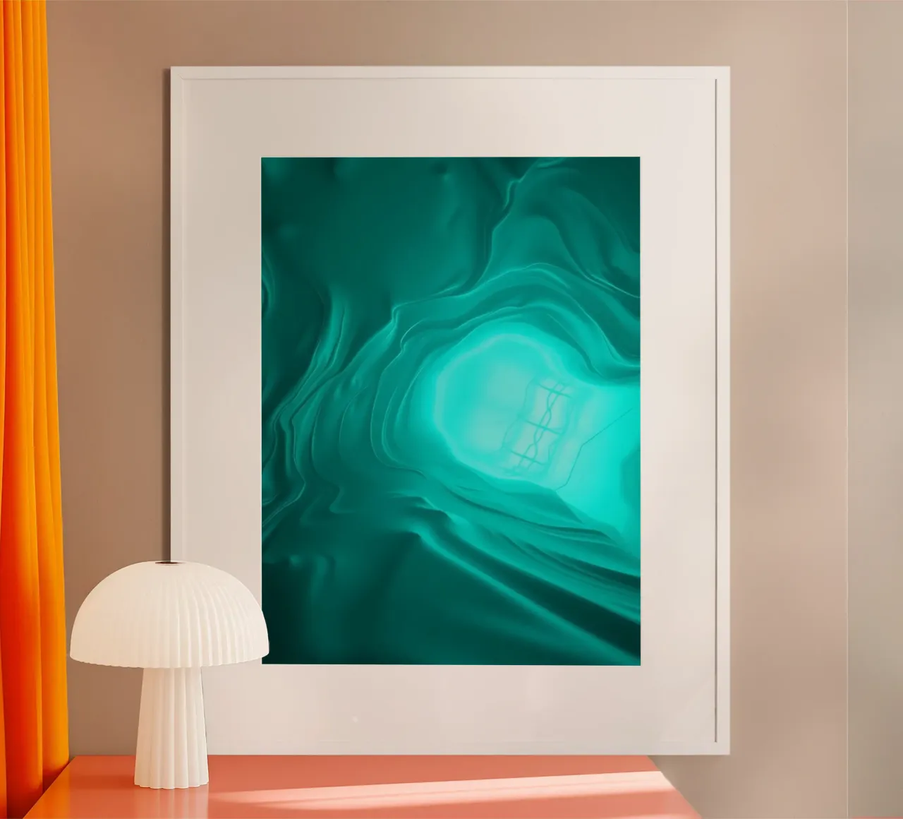 Abstract turquoise waves create a serene wallpaper hahnemühle by DesignDoodle