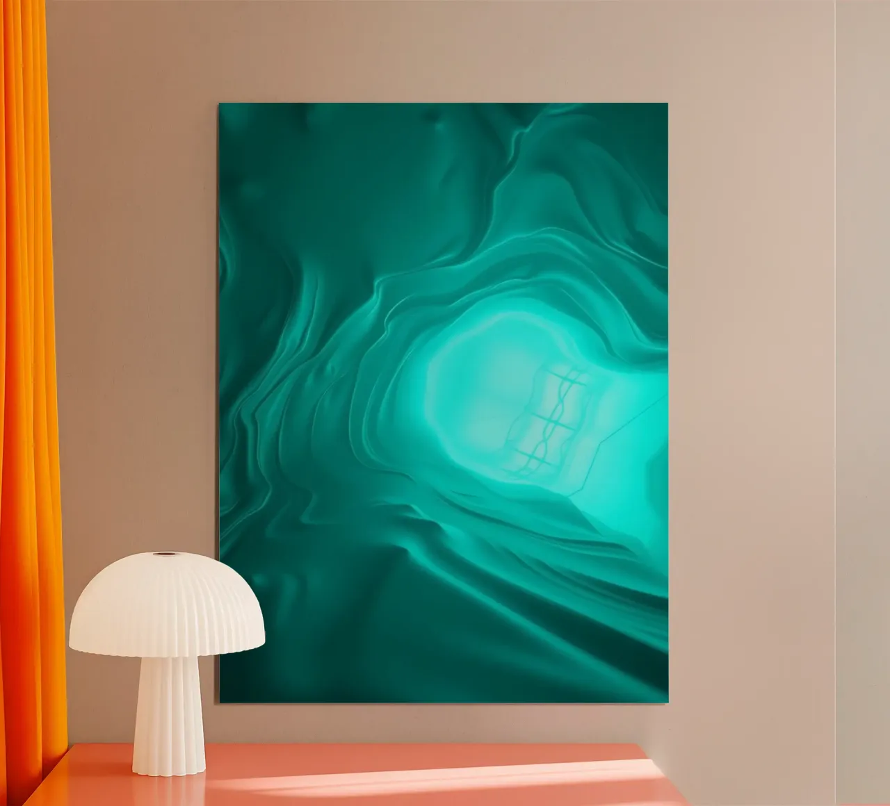 Abstract turquoise waves create a serene wallpaper hahnemühle by DesignDoodle