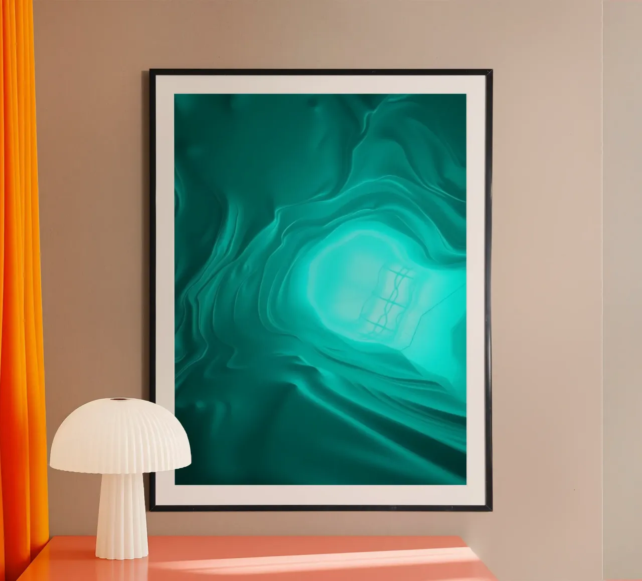 Abstract turquoise waves create a serene wallpaper hahnemühle by DesignDoodle