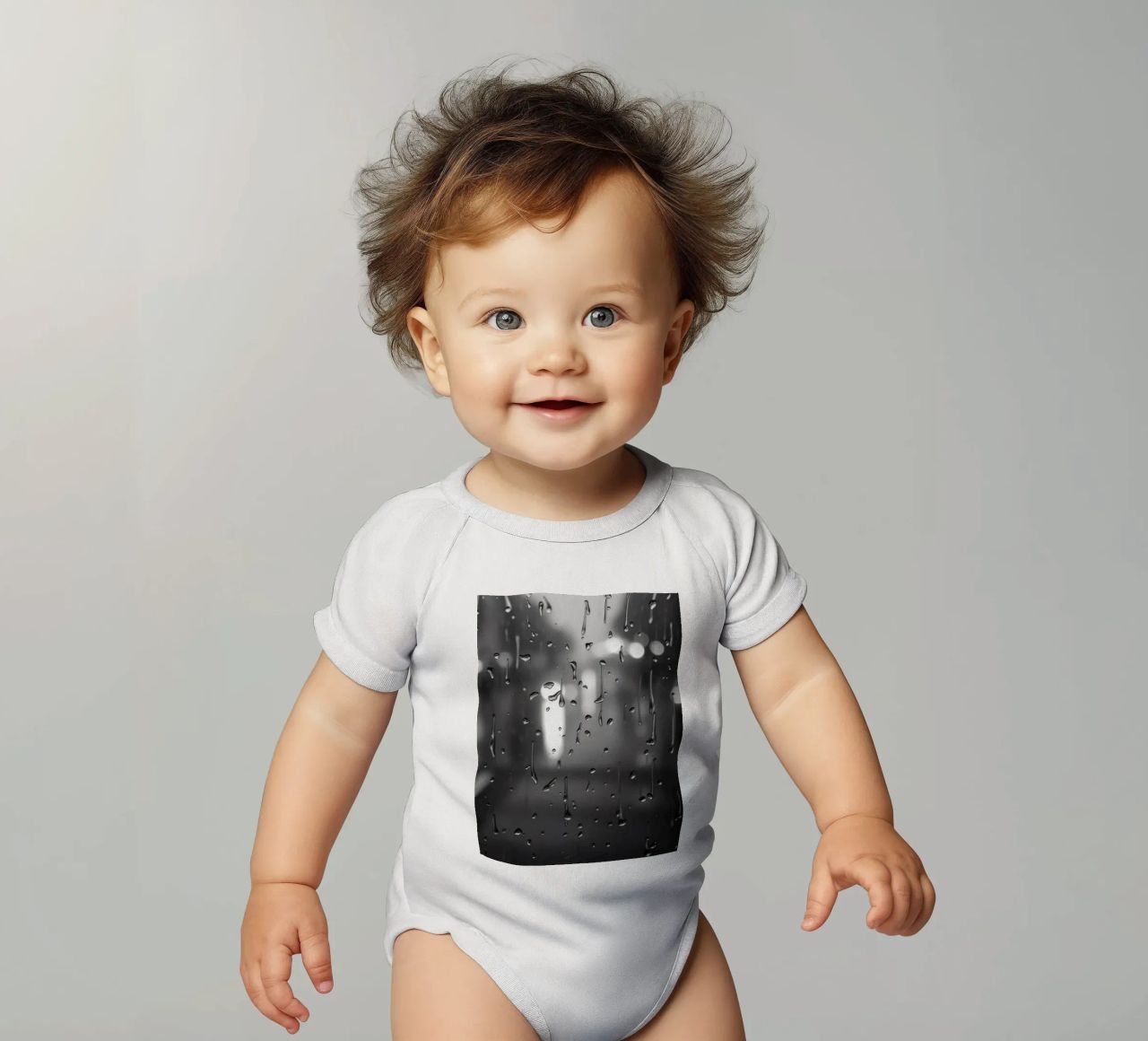 Raindrops on window creating a calming effect short-sleeve baby romper by DesignDoodle