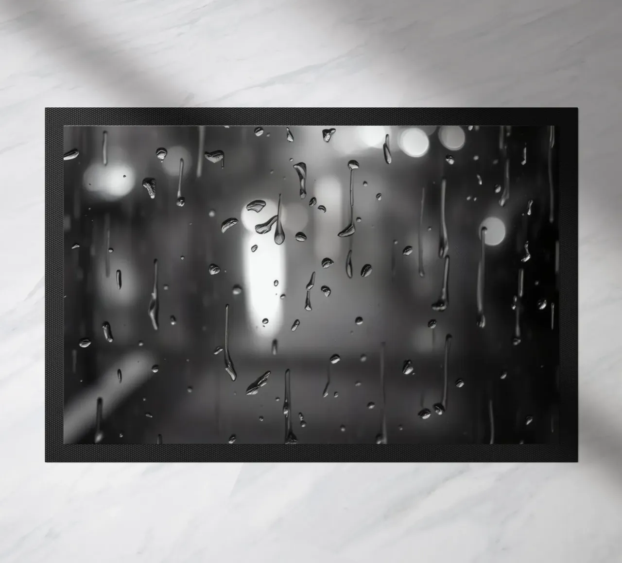 Raindrops on window creating a calming effect doormat by DesignDoodle