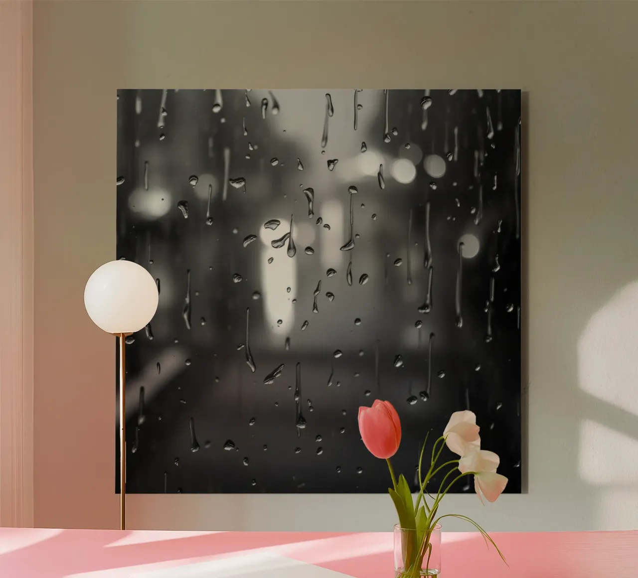 Raindrops on window creating a calming effect alu-dibond by DesignDoodle